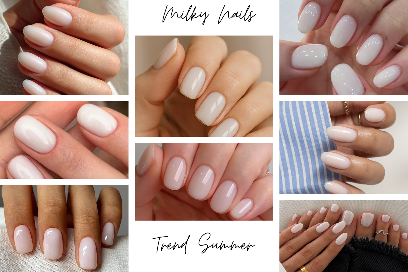 SMALTO BIANCO LATTIGINOSO: ISPIRAZIONI DI VARIE MANICURE IN UN COLLAGE