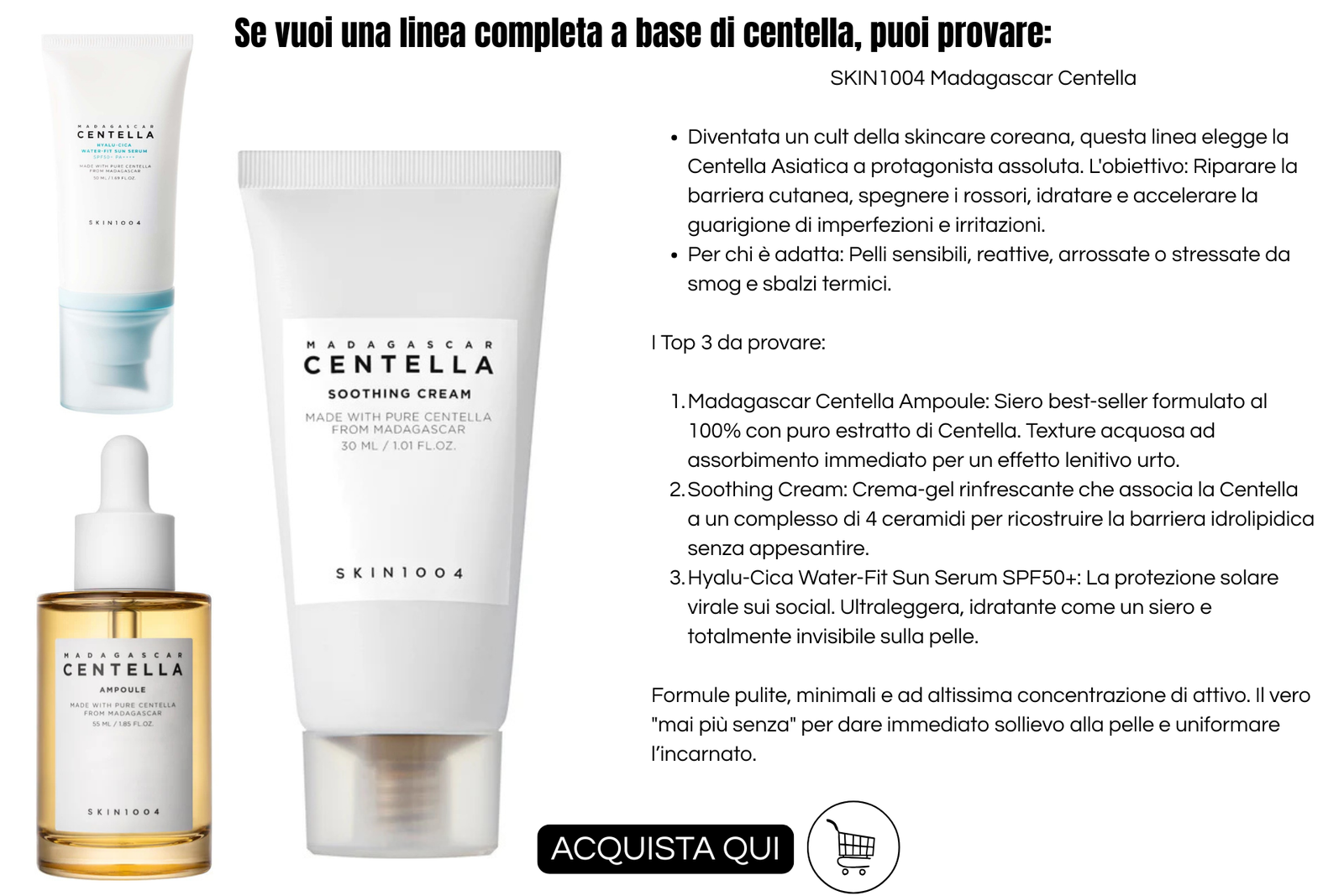 linea skin 1004 alla centella per la protezione della barriera cutanea - info grafica