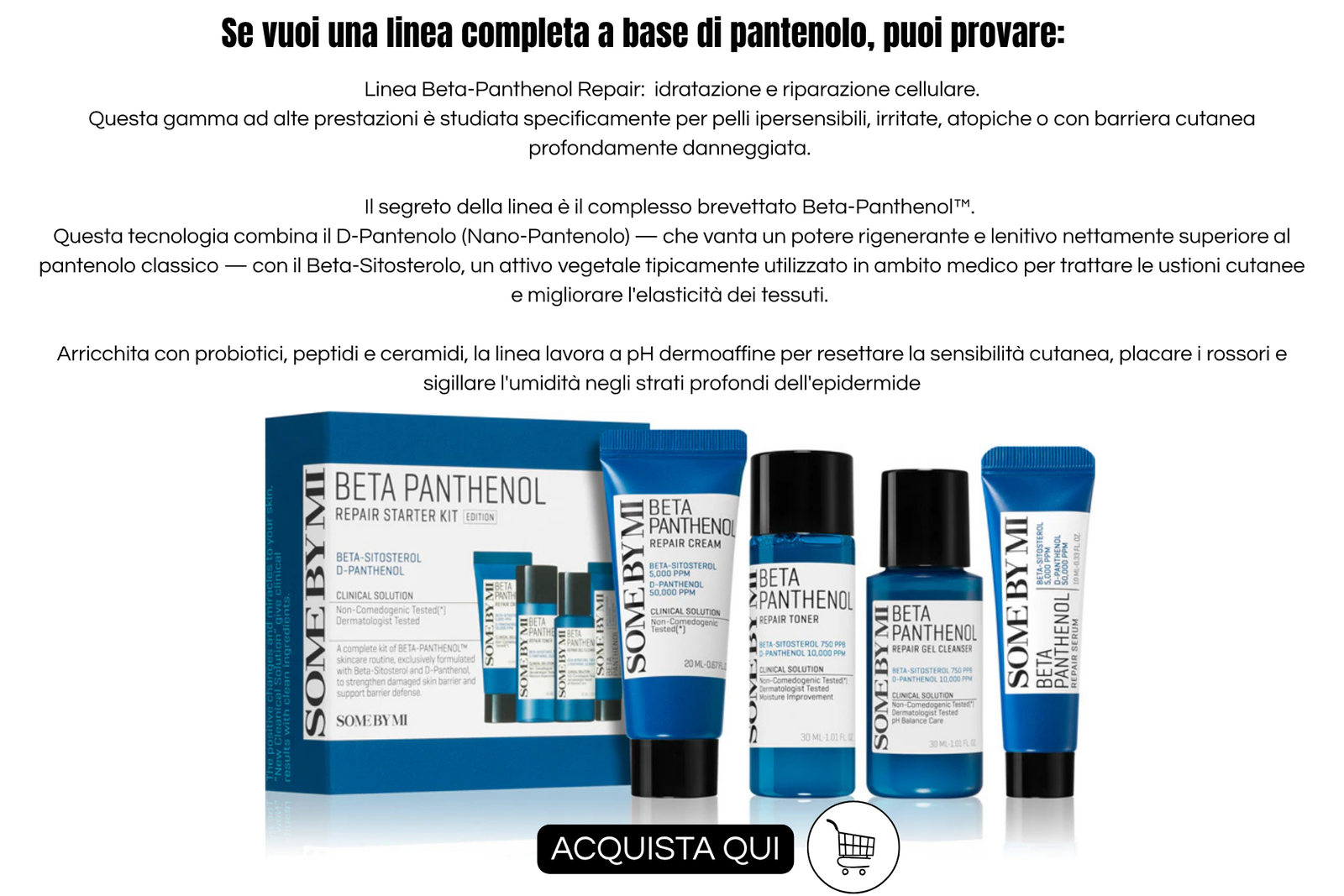 linea beta panthenol di some by me per la protezione della barriera cutanea - info grafica