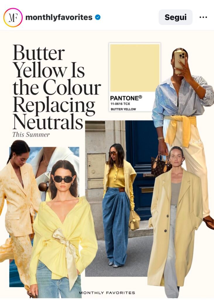GIALLO BURRO ESTATE 2026 ISPIRAZIONI PER OUTFIT CON IL BUTTER YELLOW COLORE TREND 2026