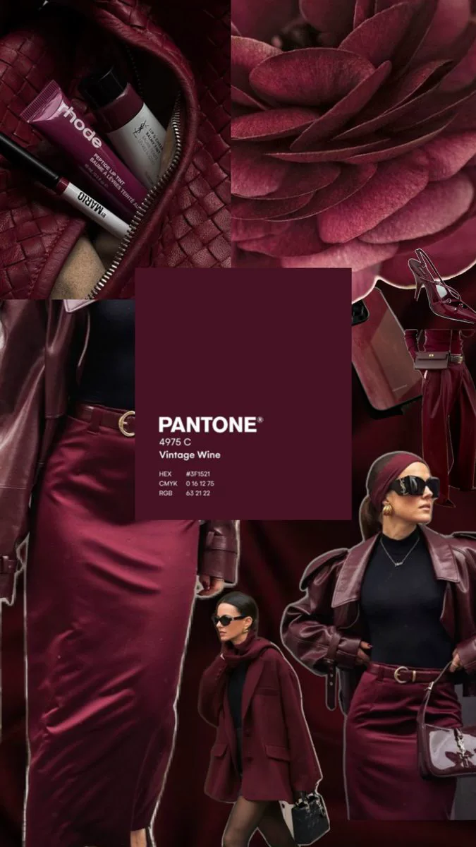 Colori moda autunno inverno 2026 collage inspo outfit in rosso vino