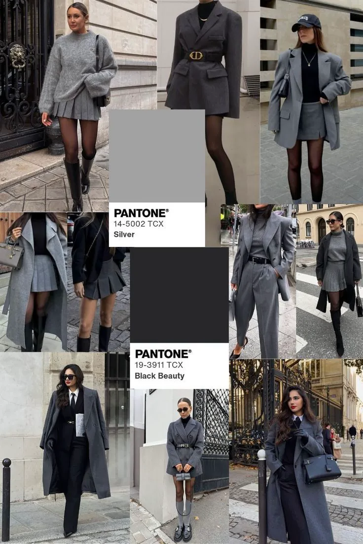 Colori moda autunno inverno 2026 collage inspo outfit in grigio