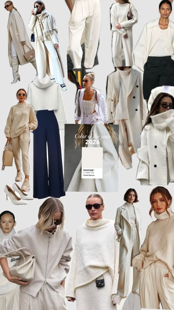 Colori moda autunno inverno 2026 collage inspo outfit in panna