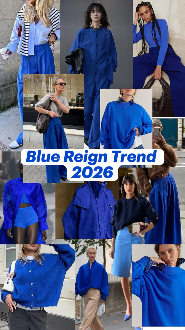 Colori moda autunno inverno 2026 collage inspo outfit in blu