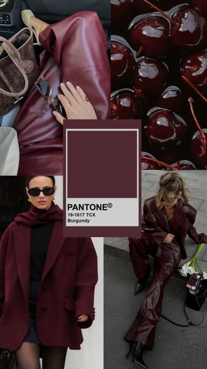 Colori moda autunno inverno 2026 collage inspo outfit in burgundy