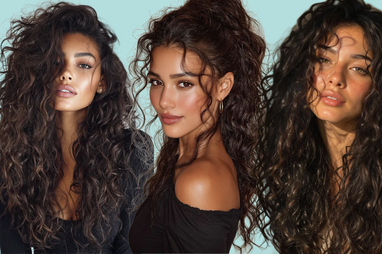 concetto di capelli mossi naturali: in primo piano modelle con acconciature mosse