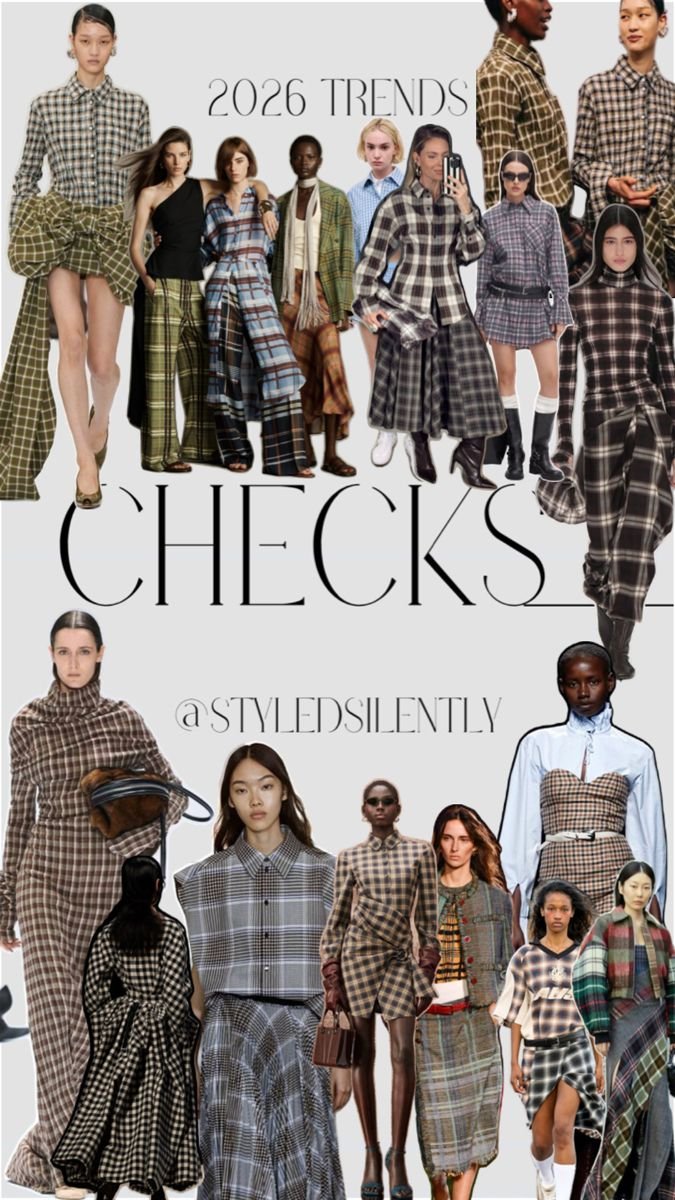 Tendenze moda autunno 2026: collage di inspo look con fantasia tartan