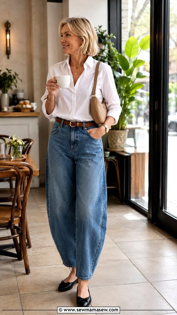 Tendenze moda autunno 2026: outfit con denim barrel jeans