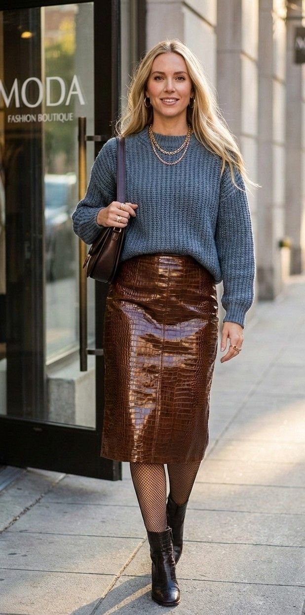 Tendenze moda autunno 2026: outfit con longuette coccodrillo
