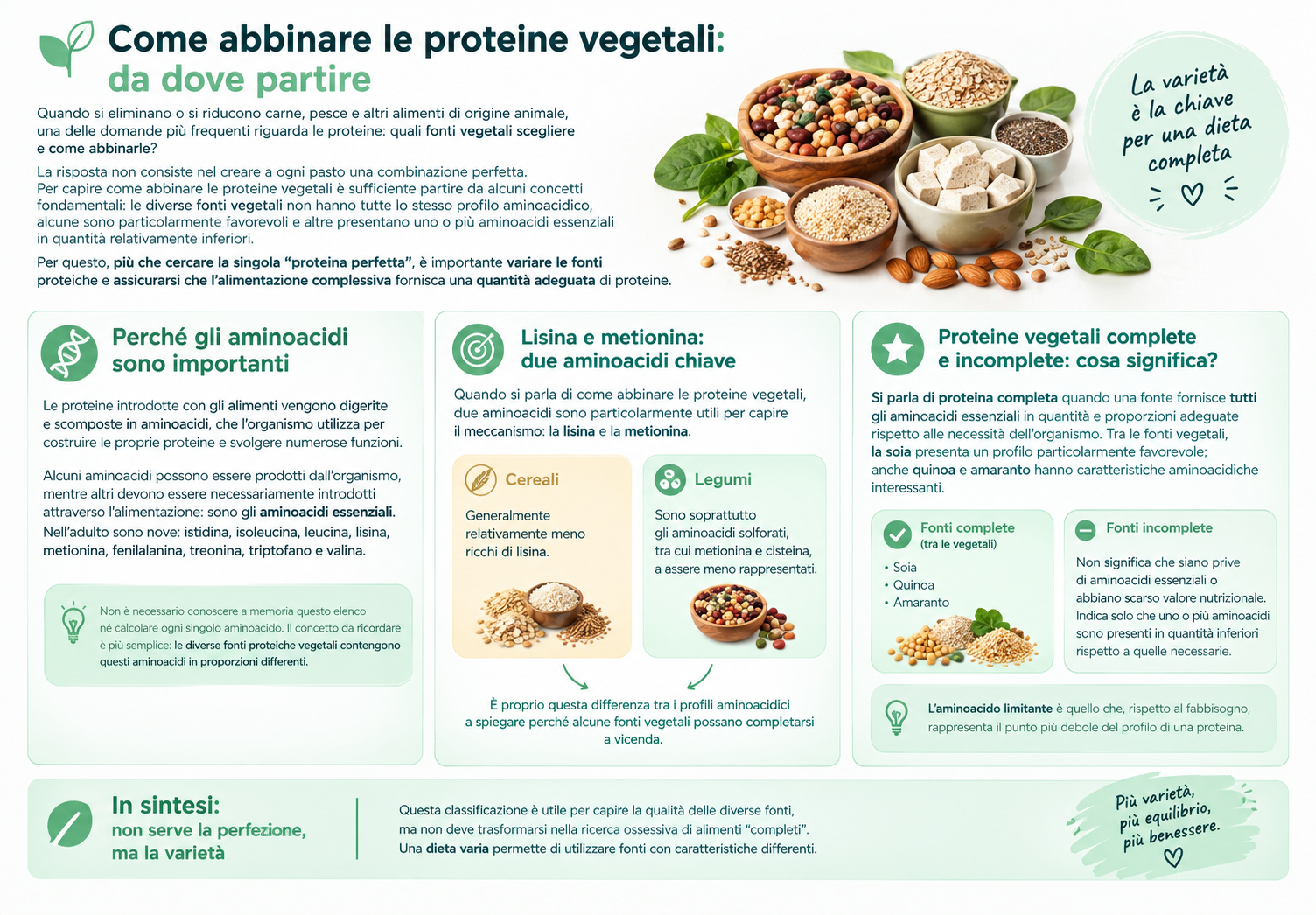 come abbinare le proteine vegetali . da dove partire concetti base in una infografica esplicativa 