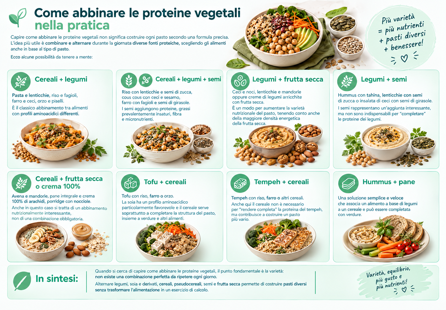 come abbinare le proteine vegetali . esempi pratici in una infografica esplicativa