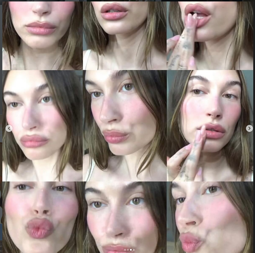 hailey bieber makeup lip combo