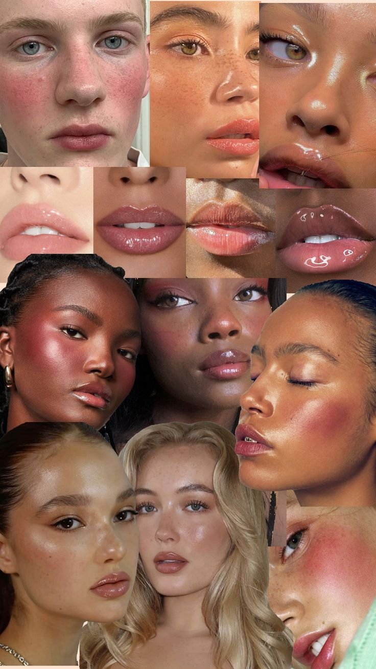 COME SCEGLIERE ANTI BLUSH IN BASE ALLA PROPRIA PELLE. COLLAGE DI INCARNATI E VISI E MAKEUP DIFFERENTI 